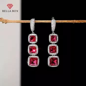 BELLA BOX три квадратных серьги с цирконом, женские модные роскошные серьги для свадебной вечеринки, белые/синие/зеленые/красные серьги, ювелирные изделия синий