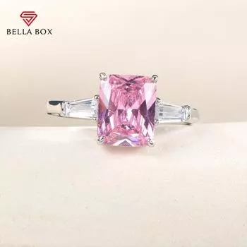 Bella Box уникальные квадратные розовые кольца с цирконием, модные аксессуары для девочек, роскошный подарок на день рождения, женское кольцо, новые ювелирные изделия 6 розовый
