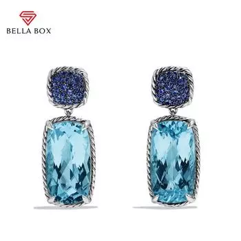 Bella Box уникальные серьги-капли с синим камнем для женщин, великолепные обручальные и свадебные висячие серьги, новые модные ювелирные изделия