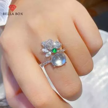 BELLA BOX Высококачественная Интернет-трансляция знаменитостей в прямом эфире Новый продукт Моделирование натурального льда Белый нефрит Костный мозг Агат Открытое кольцо с полным бриллиантом Женское кольцо 17.3mm нефритовый