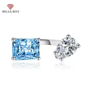 BELLA BOX Water Drop Геометрическое Открытие Кольца Изменяемого Размера Для Женщин Циркон Помолвка Изящные Ювелирные Изделия Подарок Adjustable Opening синий