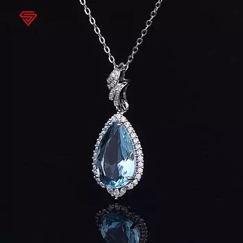 Bella Box великолепная роскошная подвеска с каплями воды, морской синий кулон, женская цепочка на ключицы для женщин, очаровательная свадебная помолвка, изящные ювелирные изделия, новые модные