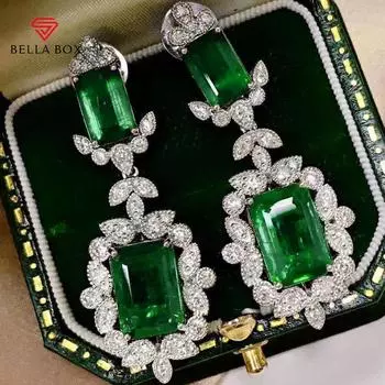 BELLA BOX великолепные геометрические зеленые серьги-подвески с фианитами для женщин, блестящие серьги со льдом для свадьбы, помолвки, аксессуары, модные ювелирные изделия