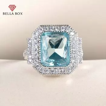 Bella Box великолепные женские обручальные кольца с большим небесно-голубым фианитом благородные женские аксессуары для вечеринок подарки винтажные ювелирные изделия 6 синий
