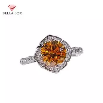 BELLA BOX винтажные кольца для очаровательных женщин с 8 мм цирконом цвета шампанского, женские ювелирные украшения, подарок Resizable шампанского