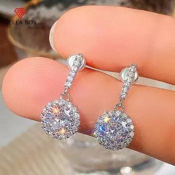 BELLA BOX винтажные круглые висячие серьги с кубическим цирконием для женщин, посеребренные, простые и элегантные женские аксессуары, вечерние украшения