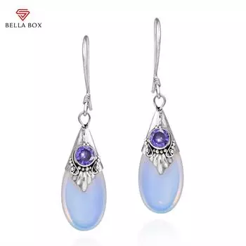 BELLA BOX висячие серьги с аметистом и лунным камнем, женские свадебные украшения, подарок чёрный