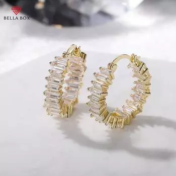 BELLA BOX, высококачественные серьги серебристого/золотого цвета, женские серьги-кольца для свадебной вечеринки, универсальные роскошные ювелирные изделия с цирконом