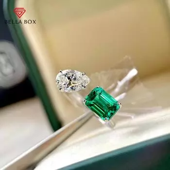 Bella Box зеленого цвета, кольцо для свадебной церемонии, женское геометрической формы, циркониевый камень, простые стильные аксессуары для женщин Adjustable Opening