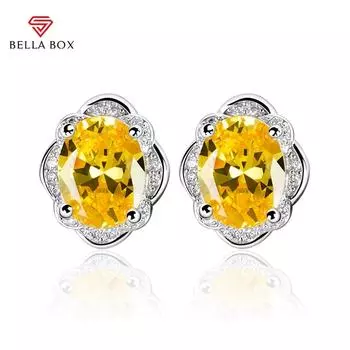 BELLA BOX женские модные серьги-гвоздики желтого цвета овальной формы с цирконием для свадебной вечеринки, оптовая продажа, подарок жёлтый