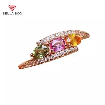 BELLA BOX женское кольцо с красочным цирконом круглой формы, ювелирное изделие, подарок, открытый размер, подарок на свадьбу и помолвку Resizable разноцветные