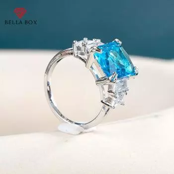 Bella Box женское роскошное дизайнерское кольцо с прямоугольным сине-желтым драгоценным камнем 10*12 мм серебряного цвета женские аксессуары ювелирные изделия 6 синий