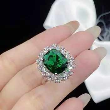 BELLA BOX Знаменитости Стиль Полое Сетчатое Дно Моделирование Изумрудного Турмалина Подушка В Форме Кольца Подвеска Набор Темпераментных Ювелирных Изделий ring зелёный