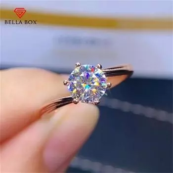 Белла Коробка Восемь Сердец И Восемь Стрел 1 Карат 6,5 мм Круглое Кольцо Белой Формы Для Женщин Циркон Помолвка Изысканные Великолепные Ювелирные Изделия Подарок Adjustable Opening белый