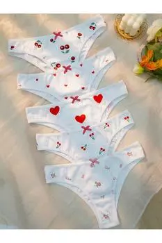Bella Notte Романтичный комплект из 5 трусиков с принтом вишен и сердец Милое и удобное женское нижнее белье