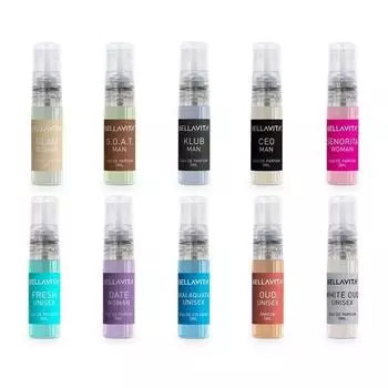 Bella Vita Luxury для мужчин и женщин, пробная упаковка из 10 штук по 5 мл, карманные аэрозольные духи, унисекс, свежий аромат, ароматизаторы и парфюмерия с длительным сроком действия, сладкие