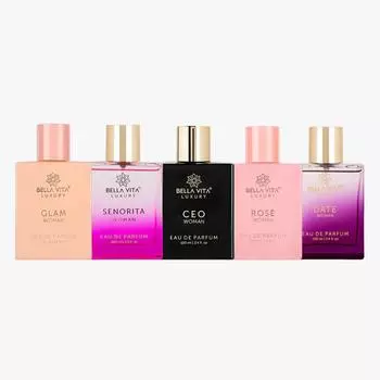 Bella Vita Luxury Everready Women Perfume Combo, 5 стойких ароматов премиум-класса: роза, гламур, сеньорита, финик, женский аромат CEO, по 100 мл каждый 100ML*5