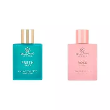 Bella Vita Luxury Fresh Unisex EDT & Rose EDP Парфюмированный набор, набор из 2 премиальных стойких ароматов для мужчин и женщин, по 100 мл каждый