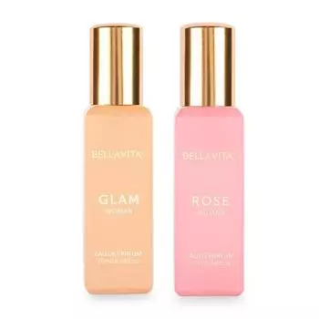 Bella Vita Luxury Glam & Rose Женская цветочная композиция духов с африканским апельсином, жасмином, розовым перцем и пачули, упаковка из 2 штук, 20 мл каждая