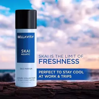 Bella Vita Luxury SKAI AQUATIC No Gas Дезодорант для тела Духи для мужчин с бергамотом, ананасом, лавандой | 150 мл 15 ml