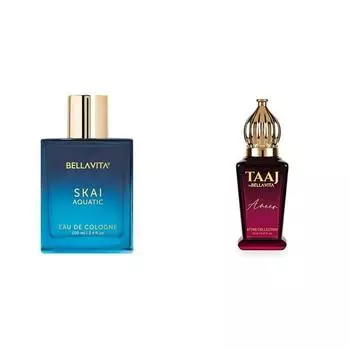 Bella Vita Luxury Skai Aquatic Unisex Eau De с лимоном, ванилью, тонка и пачули для мужчин и женщин, мускусный стойкий аромат с шариковым фиксатором 12 мл