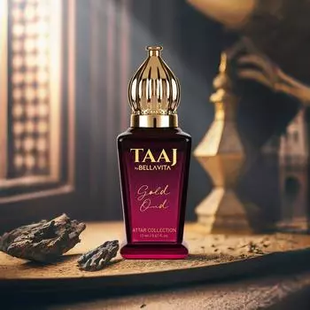 Bella Vita Luxury TAAJ Gold Oud Attar с карамелью, розой, жасмином и ирисом для мужчин и женщин, безалкогольный шариковый флакон, стойкий аромат, 12 мл 12ML