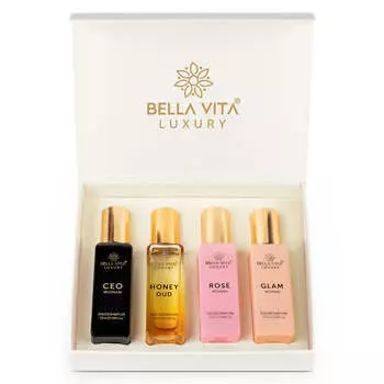 Bella Vita Luxury Woman Eau De Parfum Подарочный набор 4x20 мл для женщин с генеральным директором, Honey Oud, Glam, Rose Perfume | Цветочный, фруктовый стойкий аромат EDP