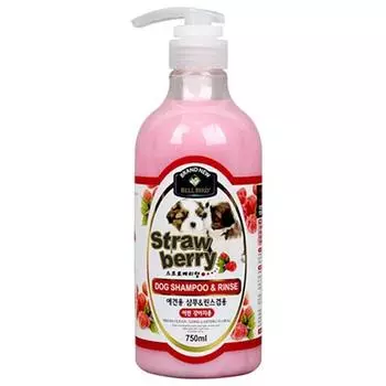 Bellbird Strawberry Dog Shampoo & Rinse Combination, 750 мл, 1 шт, Корейский шампунь для домашних животных