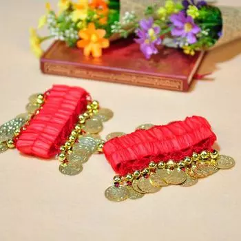 Металлические браслеты-монеты для танца живота, 1 пара браслетов-манжет на запястье и лодыжку для танца живота, шифоновые золотые монеты, аксессуары для танца живота One Size чёрный