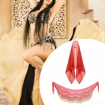 Belly Dancing Skirt and Head Scarf Adjustable Dance Outfit with Sequin Tassels for Festival красный