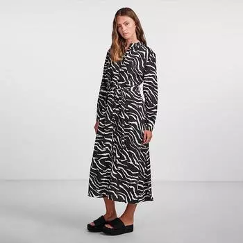 Бело-черное длинное платье-рубашка с анималистическим принтом Женские ЧАСТИ XS чёрный