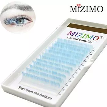 Бело-голубой внизу, цветные привитые накладные ресницы, длина 8-13 мм, толщина 0,07 мм, кривизна C/D, натуральные, расширенная косметика. C