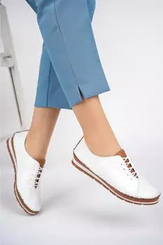 Бело-коричневая женская кожаная повседневная обувь из натуральной кожи