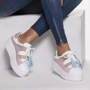 Бело-розовые женские кожаные кроссовки из натуральной кожи