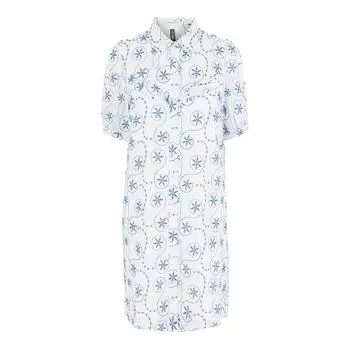 Бело-синее платье-рубашка с необычным принтом Женщина PIECES S белый