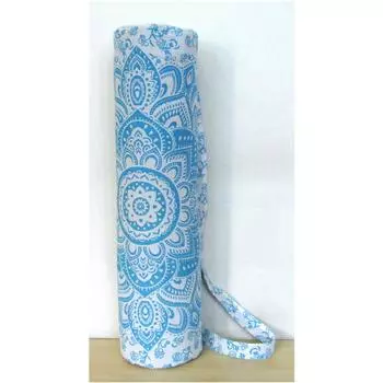 Бело-синяя сумка для коврика для йоги Mandala с регулируемым ремнем, сумка для индийского коврика для йоги, спортивная спортивная сумка ручной работы, сумка-переноска, сумка для пилатеса, сумка для фитнеса L-26 Inch, Dia-6 Inch разноцветный