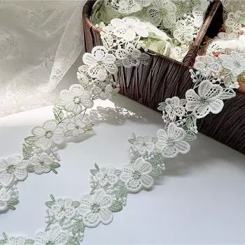 Бело-зеленая кружевная ткань с цветами шириной 1 ярд шириной 5 см