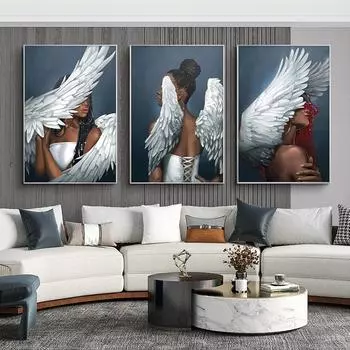 Белое абстрактное перо женский портрет холст картины постеры и принты девушки Cuadros настенная картина для декора гостиной 21x30 No Frame