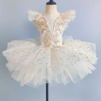 Белое балетное платье-пачка с блестками для малышей, танцевальные костюмы для девочек, детские балетные пачки, наряды для детей, одежда для бальных танцев 160