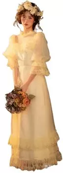 Белое длинное платье цельное свадебное косплей свадебное классическое ретро [Lady Lazy] Off-White