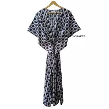 Белое хлопковое женское макси-платье в стиле хиппи с принтом роз в стиле хиппи, пляжное платье-кафтан CKFTN-SCRN-FULL-BUYIT-155