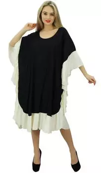 Белое кафтановое платье-кимоно из вискозы длиной до колена Bimba, белое платье-кафтан с оборками на рукавах 10 чёрный