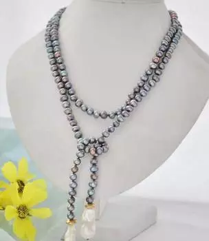 Белое кеши барочное черное круглое ожерелье с пресноводным жемчугом 45 дюймов