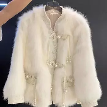 Белое меховое зимнее пальто для пожилых людей, очень красивое, пушистое, женская новая популярная одежда из хлопка S