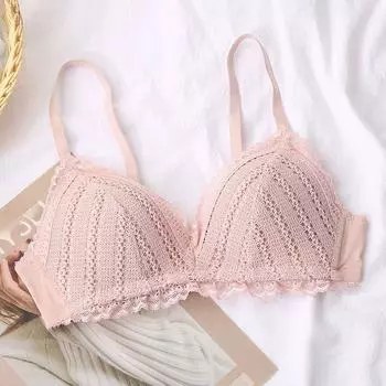 Белое нижнее белье Тонкая коллекция Маленькая грудь без стального кольца Женское нижнее белье Кружевной сладкий бюстгальтер Легкий дышащий 32/70 белый