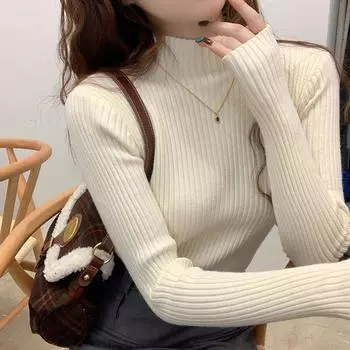 Белое нижнее пальто, женский новый осенне-зимний полуводолазный толстый свитер с шикарным верхом из взрывного трикотажа S