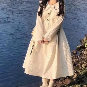 Белое платье Kawaii School Lolita в консервативном стиле, мягкие японские платья в стиле Харадзюку с воротником «Питер Пэн», корейская мода 2023 S белый