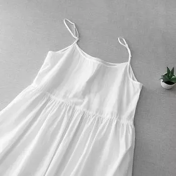 Белое платье на подтяжках для женщин, лето 2025, новое маленькое свежее хлопковое платье без рукавов с вышивкой и сращиванием для отдыха на море M белый