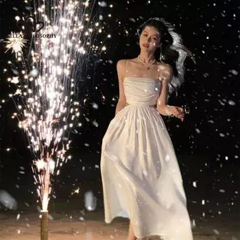 Белое платье на подтяжках, женское новое ранневесеннее полое длинное повседневное длинное вечернее пляжное платье для женщин, белое свадебное платье для выпускного вечера S белый