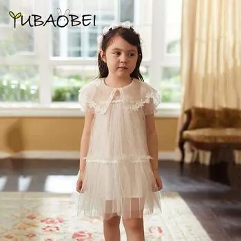 Белое платье принцессы для девочек, летнее детское платье, детское сетчатое тюлевое платье, платье для дня рождения, пышные платья для девочек 4T белый